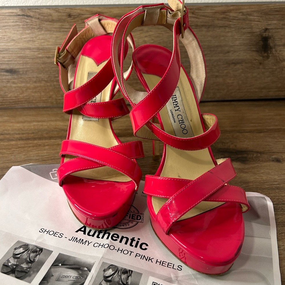 Jimmy Choo "Louisa" Fuchsia (Pink)  Strappy Platform Sandals Shoes 39